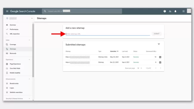 بخش  Sitemaps سرچ کنسول گوگل