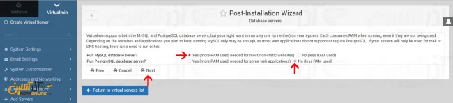 تنظیمات دیتابیس در Virtualmin