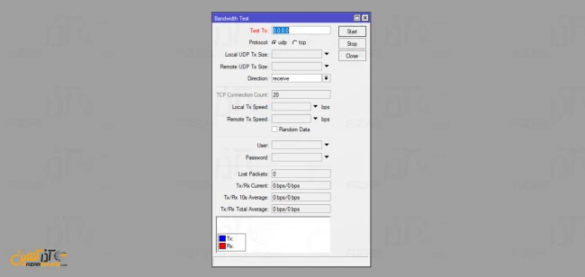 پنجره تست پهنای باند میکروتیک